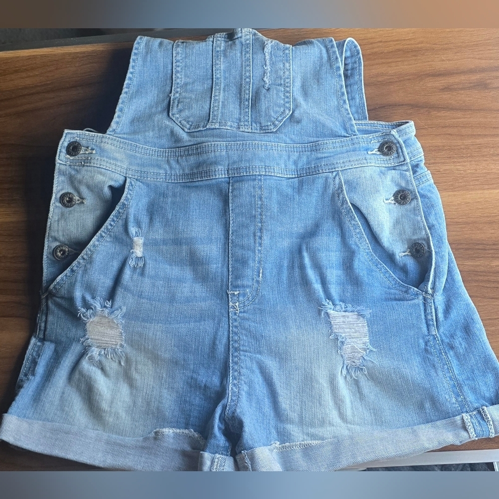Sneak Peek Blue Stetch Distressed Overalls Size Juniors Medium - Picture 5 of 11
